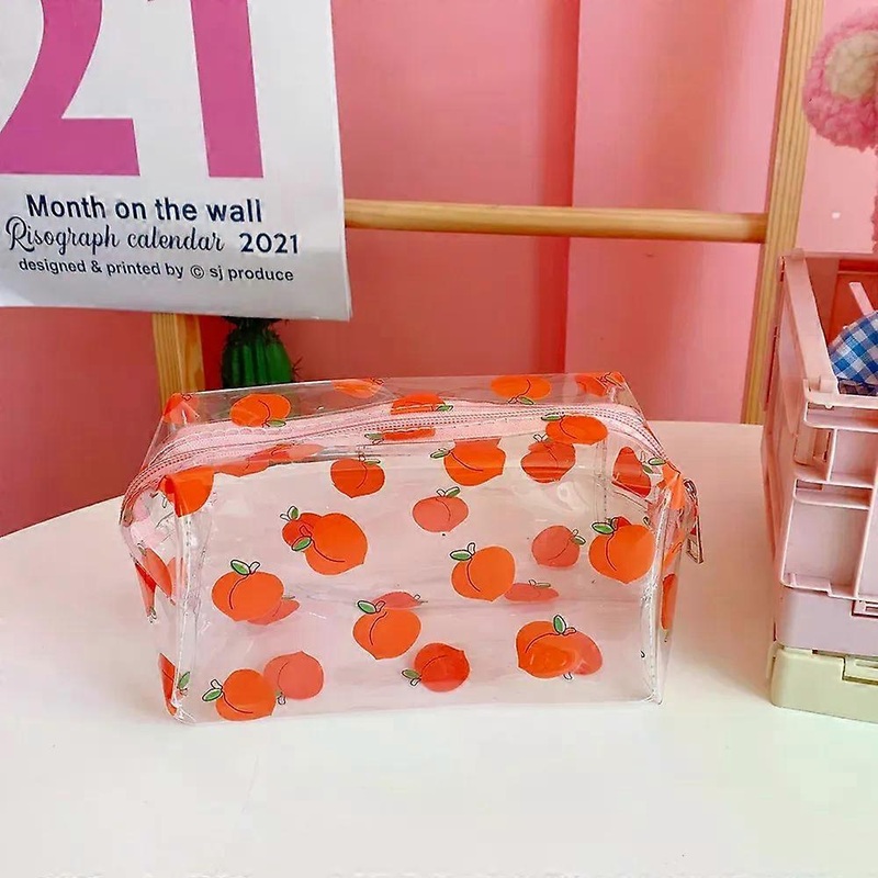 Women Zipper Cosmetic Bag Flower Print Clear Makeup Bag Fashion Transparent Travel Pvc Clear Mini Wash Storage Bags Strawberry
