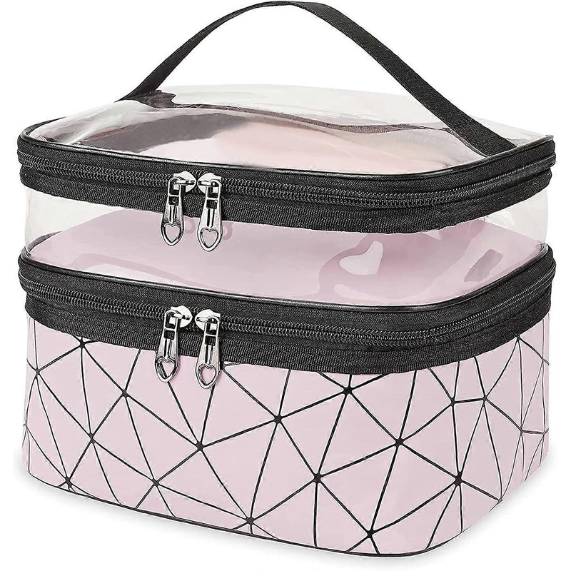 Women’s Large Toiletry Bag Travel Cosmetic Bag Waterproof Transparent Double Layer Cosmetic Bag Storage Bag with Dividers