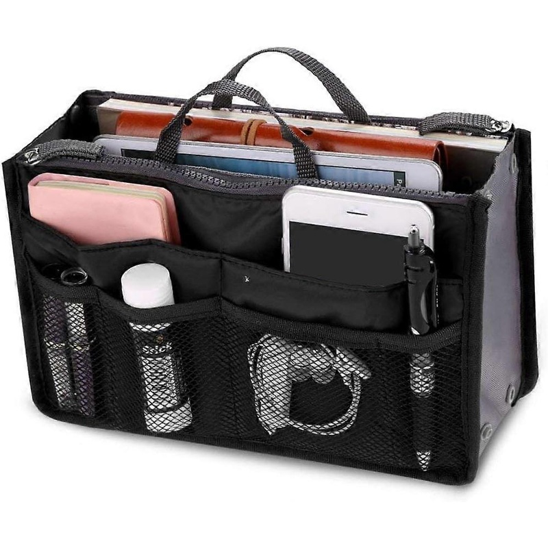 Women’s Travel Slip Bag Handbag Organizer Wallet Lined Cosmetic 13 Bags Black