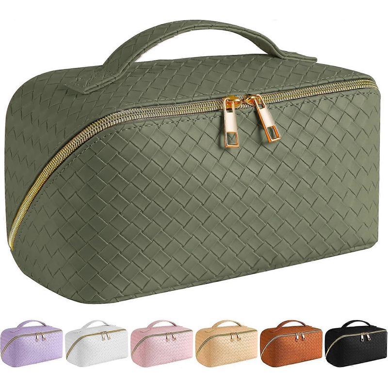 ZENGO Large Capacity Travel Cosmetic Bag   Makeup Bag, PU Leather Waterproof Cosmetic Bag(Green)