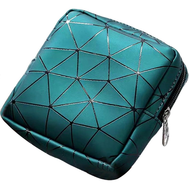 ZENGO Women Sanitary Napkin Storage Bag, Geometric Print Waterproof Portable Earphone Keys Tampon Cosmetic Stoarge Bag Coin Purse green