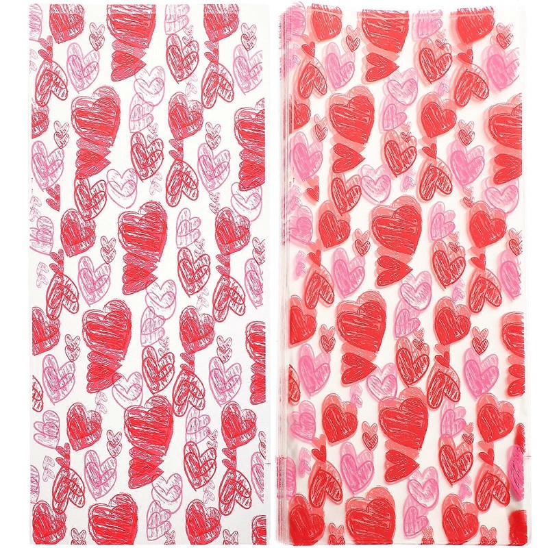 100Pcs Candy Bags Transparent Candy Packing Bags Valentine’s Day Candy Bags Cookie Wrapping Bags
