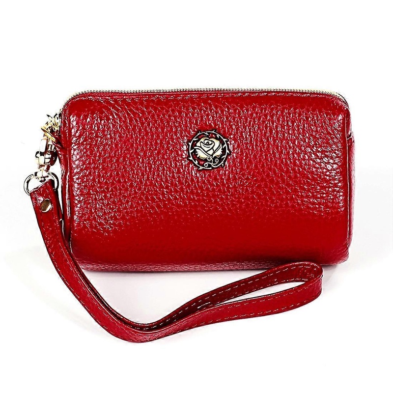 2033 Lady Portable Zipper Leather Wallet Purse Small Cosmetic Bag with Lanyard(Red)