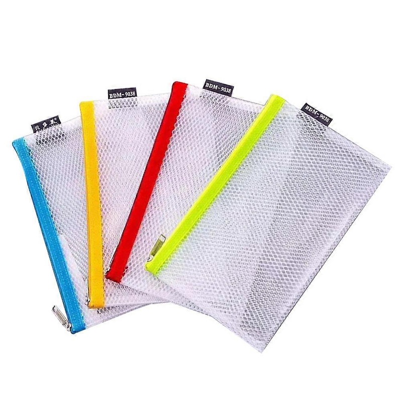 Waterproof Zipper Pouches Colorful Stationery Bag Mesh Design Travel 4Set
