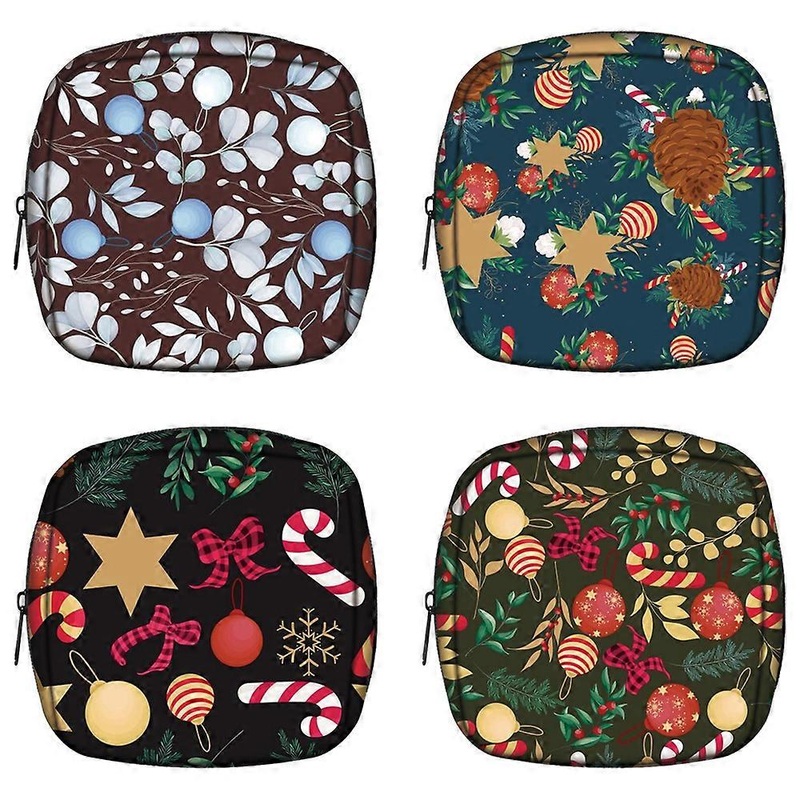 Weekender Wash Bag, Durable Material Christmas Themed Mini Wallets with Privacy Pocket for Small Cosmetic Bags (4 Pieces)