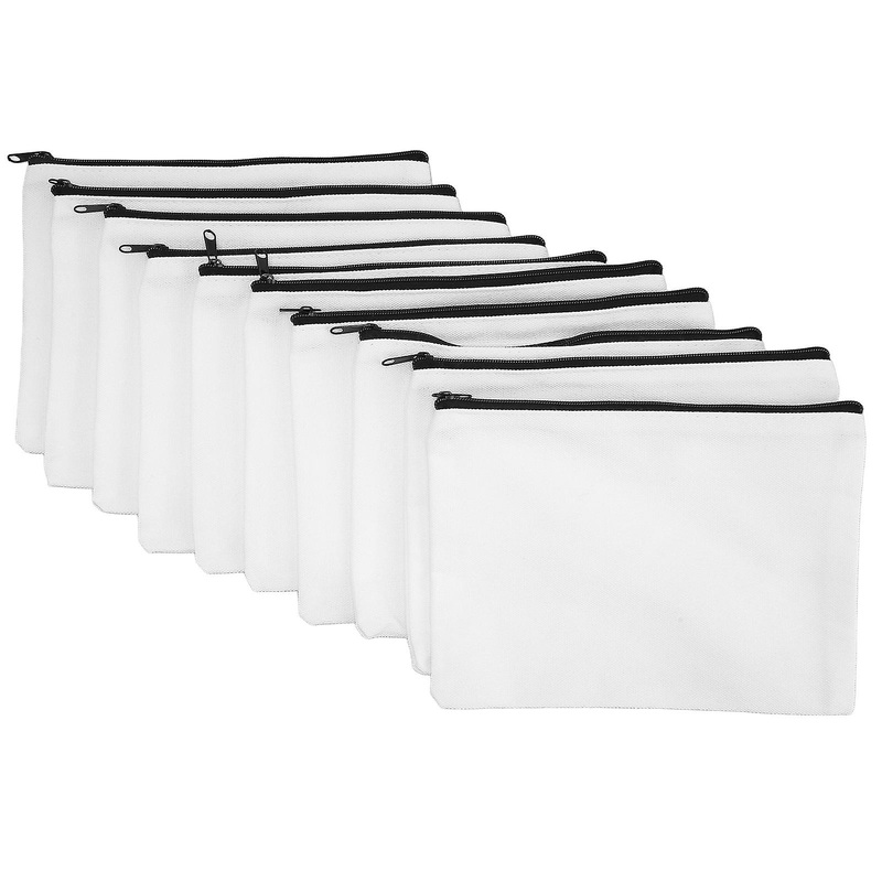 10Pcs Canvas Bag Blank 7.8×5.7in Soft Light Weight Smoothing Zipper DIY Craft Bag for Makeup Stationery Travel
