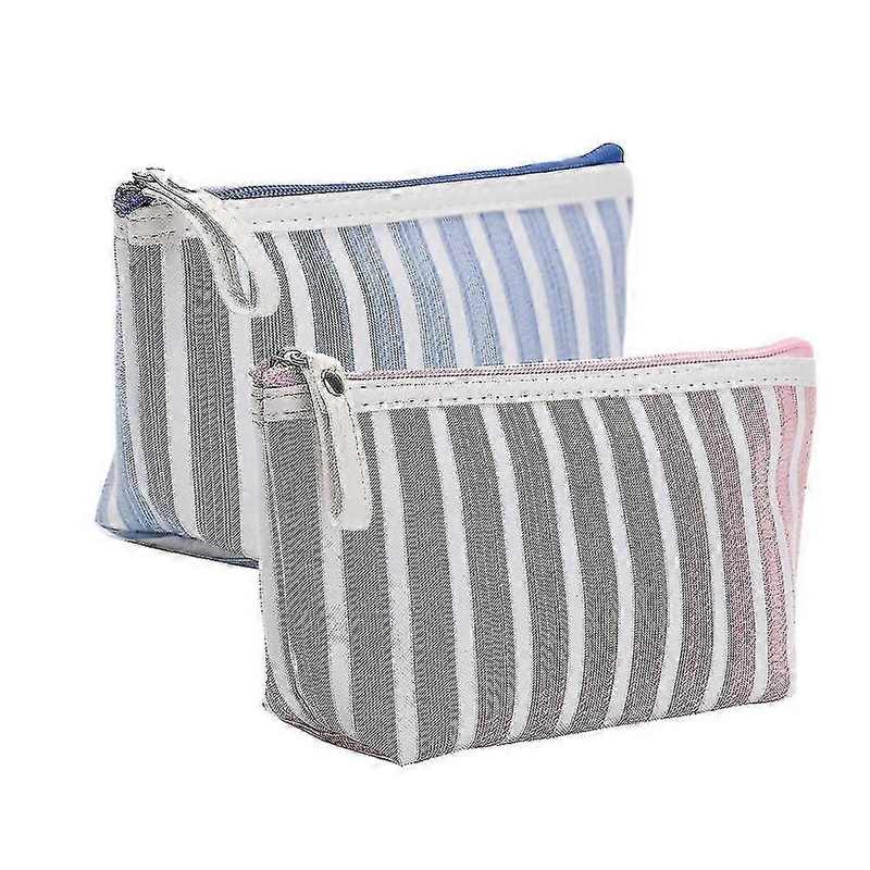 2 Pcs Travel Storage Bag Canvas Makeup Bags Coins Cash Pouch Canvas Toiletry Bag Striped Makeup Pouch Portable Makeup Bag