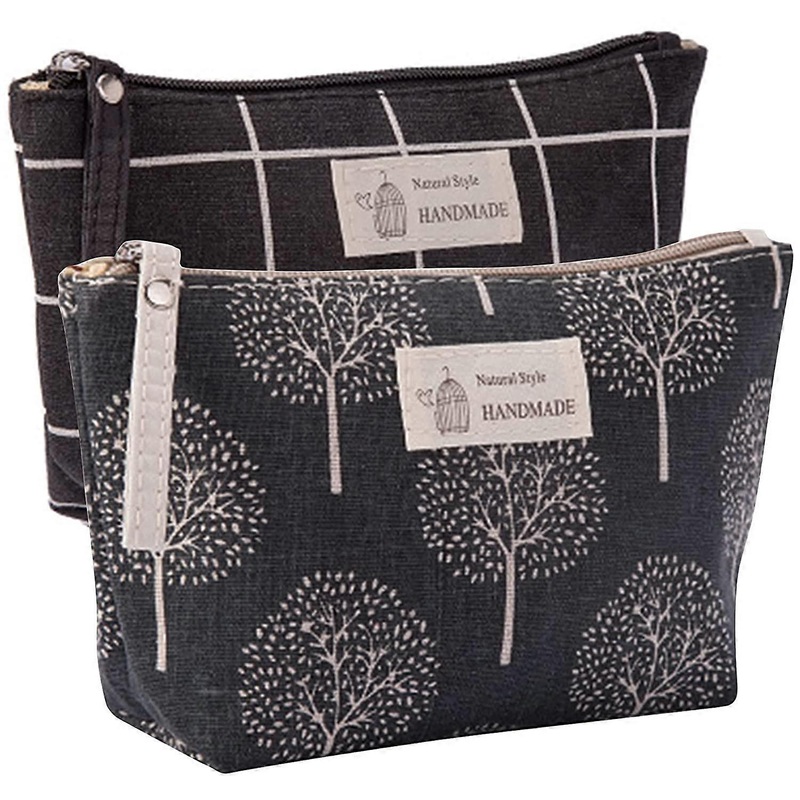 2 Pcs Womens and Girls Funny Canvas Makeup Bag Roomy Cosmetic Bag Pouch Purse Handbag with Zipper