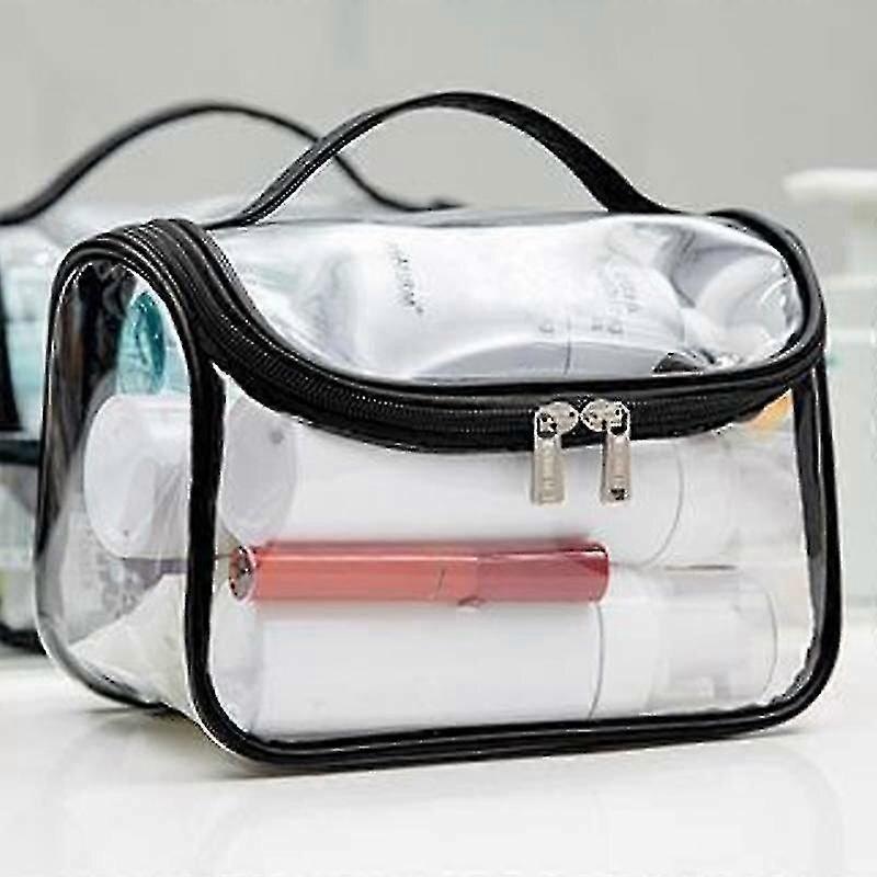 (Black) Clear Travel Organizer Make Up Pouch Transparent Toiletry Cosmetic Holder Bags