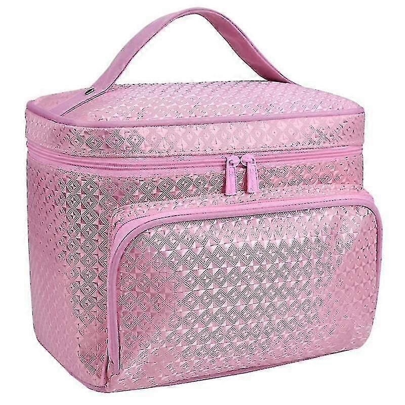 (Pink) Multifunction Large Womens Girls Toiletry Organizer Cosmetic Bag Makeup Case Box