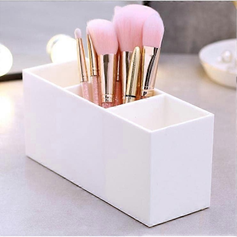 White Makeup Brush Holder, 3 Compartment Cosmetic Makeup Organizer, Makeup Brush Organizer, Eyeliner Lipstick Brush Storage Box,2024 Ping
