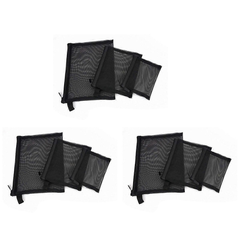 Zipper Mesh Bags, Pack of 3 (S/M/L), Beauty Makeup Cosmetic Black