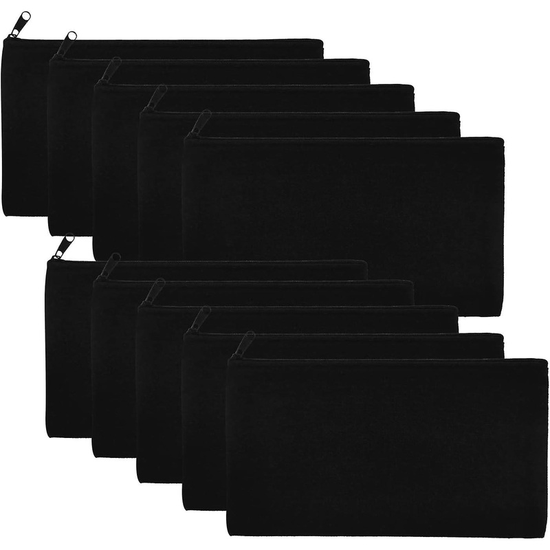 10pcs Blank Canvas Canvas Organizer, Women’s Cosmetic Case, Center Bag, Folder Black