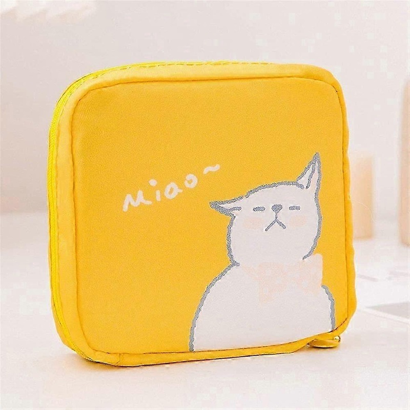 Women Girls Travel Kawaii Makeup Bag Sanitary Pads Bag Napkin Pouch Cosmetic Bags Coin Purse(Yellow)