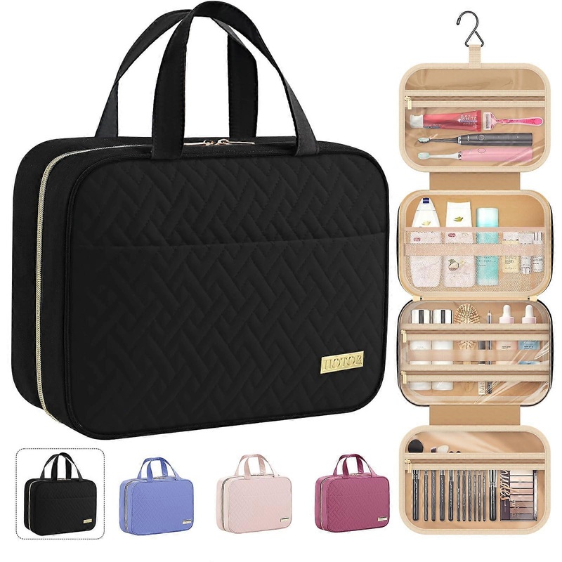 Women’s Toiletry Bag Waterproof Hanging Cosmetic Bag with Hooks, Large Travel Size 29.0 x 23.0 x 8.5 cm, Black