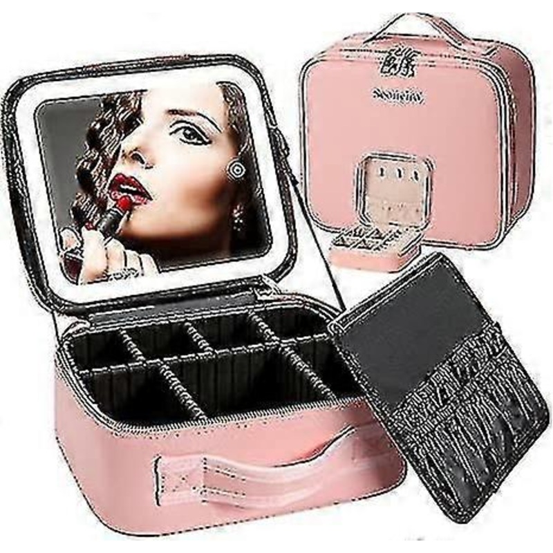 2025  best sellers for easter  Makeup Travel Bag With Led Lighted Mirror Adjustable Brightness Portable Waterproof Makeup Case With Adjustable Divider