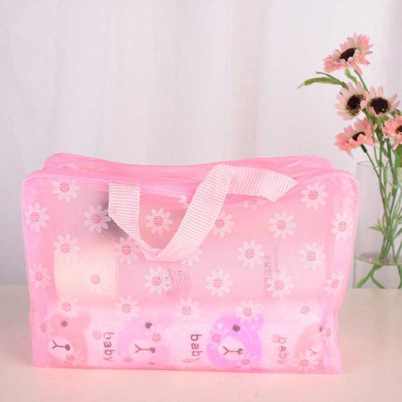 Waterproof Transparent PVC Cosmetic Bag with Zipper, Toiletry Carry Pouch for Bath Supplies, Travel Makeup Organizer Pink