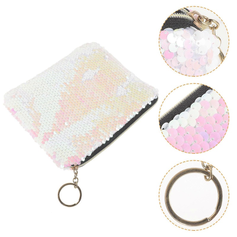 Woman Fashion Purse Durable Sequined Cosmetic Bag with Zipper for 2Pcs Pink