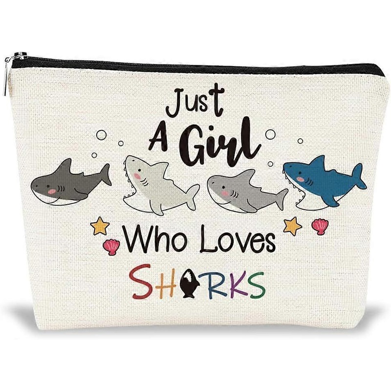 Zipper Makeup Bags Cartoon Sharks Printed Portable Travel Cosmetic Bag Personalized Travel Toiletry Pouch Clutch Bags Accessory Organizer for Women Gi