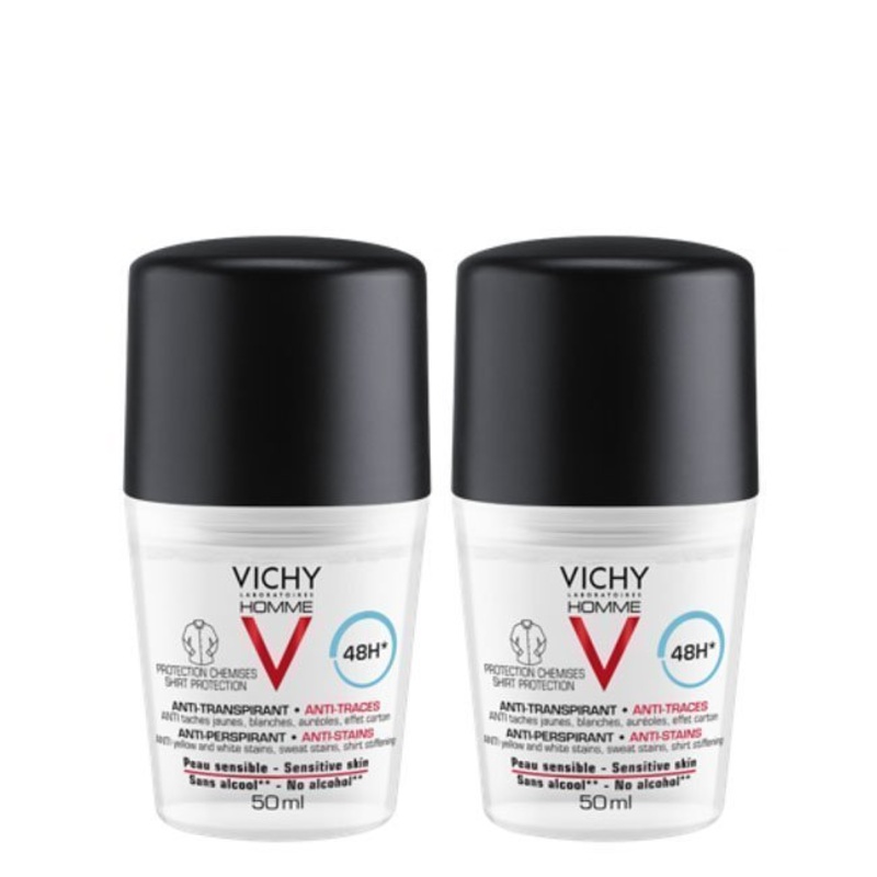 Vichy Homme Duo 48h Roll-On Anti-Perspirant Deodorant Anti-Stains 2x50ml