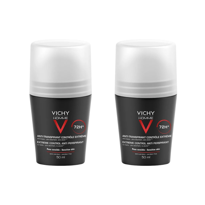 Vichy Homme Duo Extreme Control 72h Roll-On Anti-Perspirant Deodorant 2x50ml