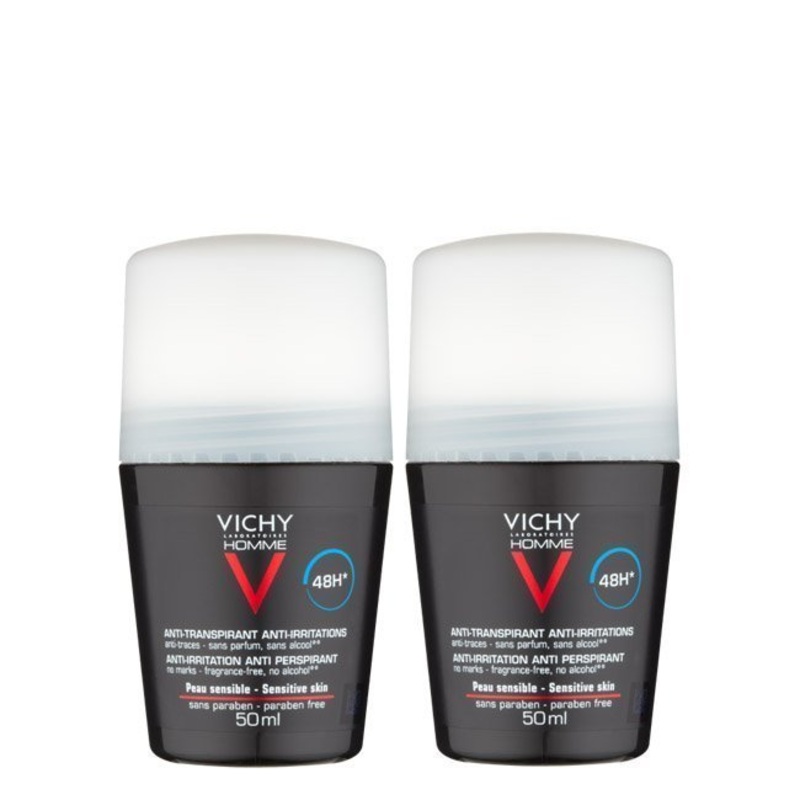 Vichy Homme Duo Sensitive Skin 48h Roll-On Anti-Perspirant Deodorant 2x50ml