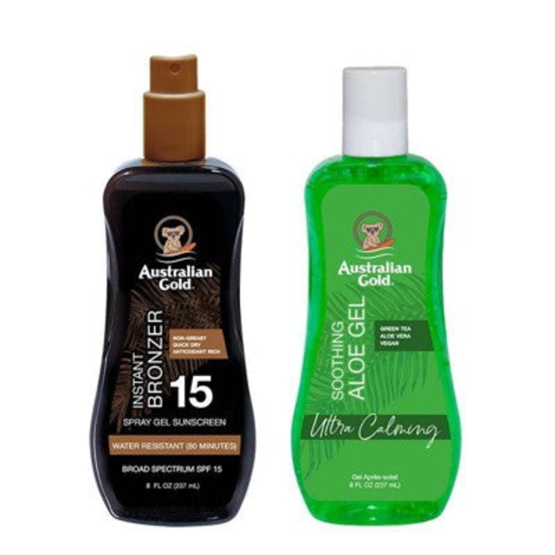 Australian Gold SPF 15 Spray Gel with Bronzer & Soothing Aloe 2ct/16 fl oz – New