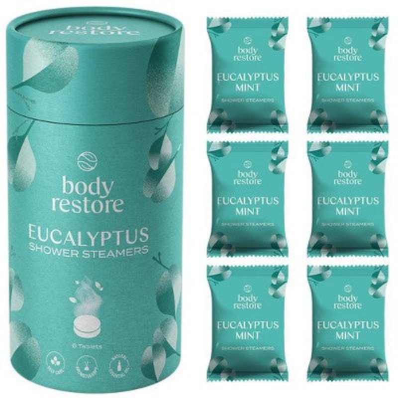 Body Restore Shower Steamers with 100% Natural Essential Oil Eucalyptus & Mint 6ct – New