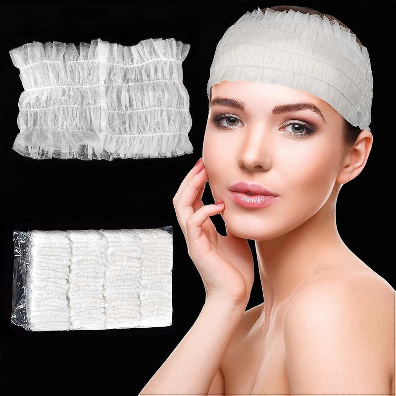 100 pcs disposable spa headband, soft non-woven facial cloth elastic skin care hair band