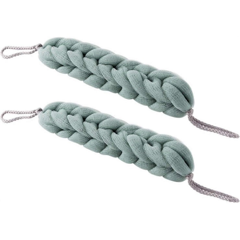 2 Packs Long Stretch Back Sponge With Rope Handles Back Scrubber  Exfoliating Body Scrub Stretch Braided Loofah (2 Green)-QJWL