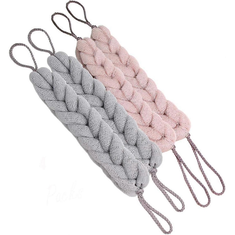 4 Packs Long Stretch Back Sponge With Rope Handles Back Scrubber  Exfoliating Body Scrub Stretch Braided Loofah (2 Pink 2 Gray)-QJWL