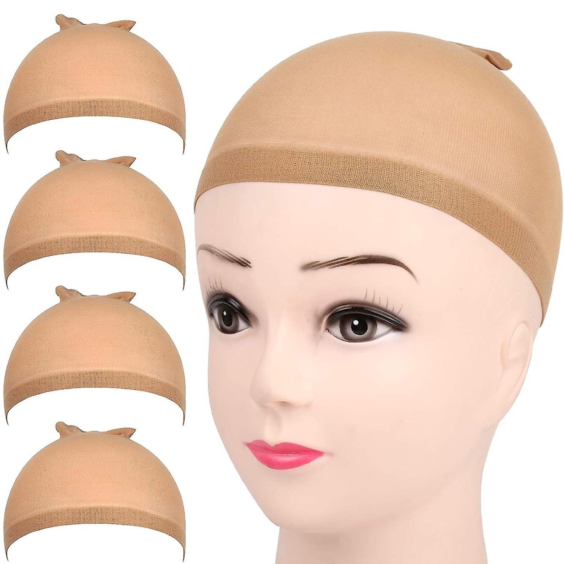 4 pcs Light Brown Stocking Wig Caps Stretchy Nylon Wig Caps for Women