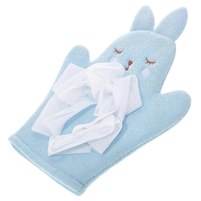 Bath Gloves Dual-Sided Exfoliating Rabbit Shape Mitts for Toddlers Sky Blue Comfortable Polyester Shower Gloves