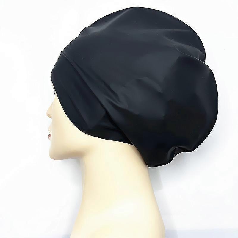 Black swim cap for long hair, extra large for women & men, waterproof silicone swim cap