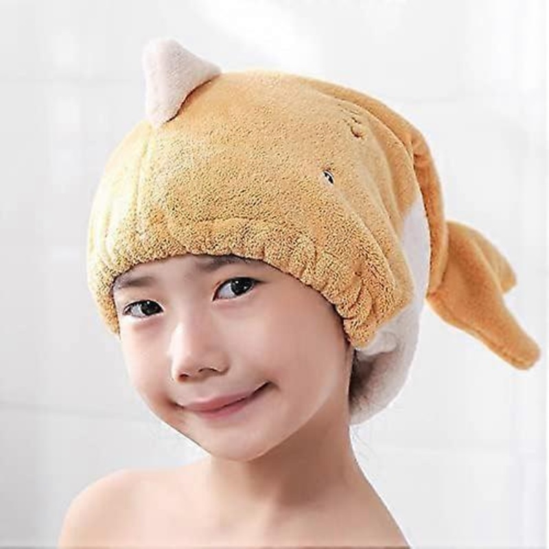 Cute Cartoon Absorbent Quick-Drying Bath Wrap Set, Yellow