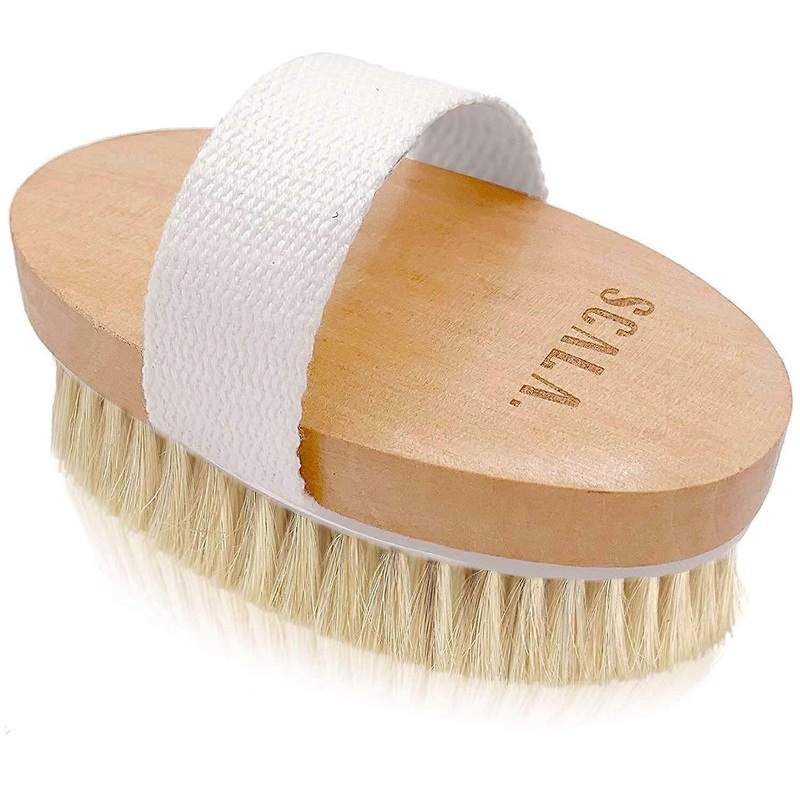 Dry Brushing Body Brush – Natural Bristle Exfoliating Scrub for Dead Skin, Cellulite, Lymphatic Drainage, Medium Strength