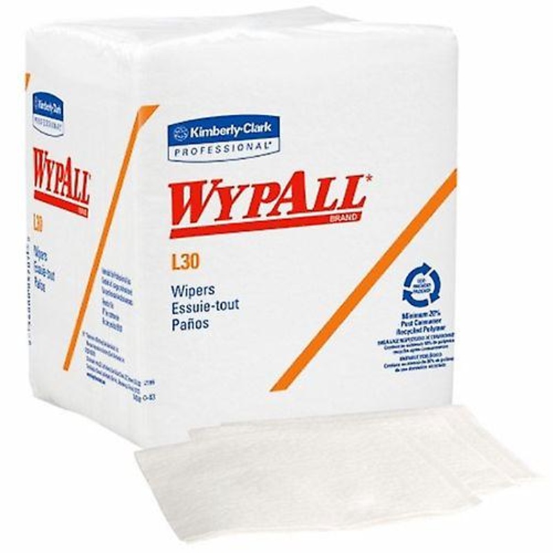 Kimberly Clark Task Wipe WypAll L30 Light Duty White NonSterile Double Re-Creped 12 X 12-1/2 Inch Disposable, Pack Of 90 (Pack of 2)