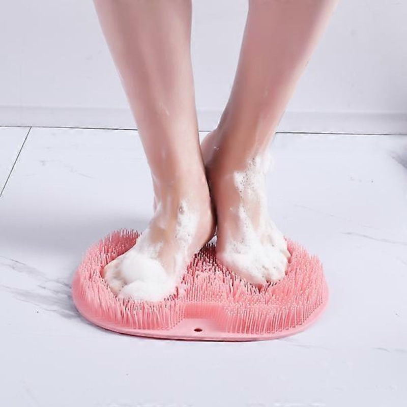 Pink 2-pack shower foot scrub, foot massage brush with non-slip soft bristles for foot care.