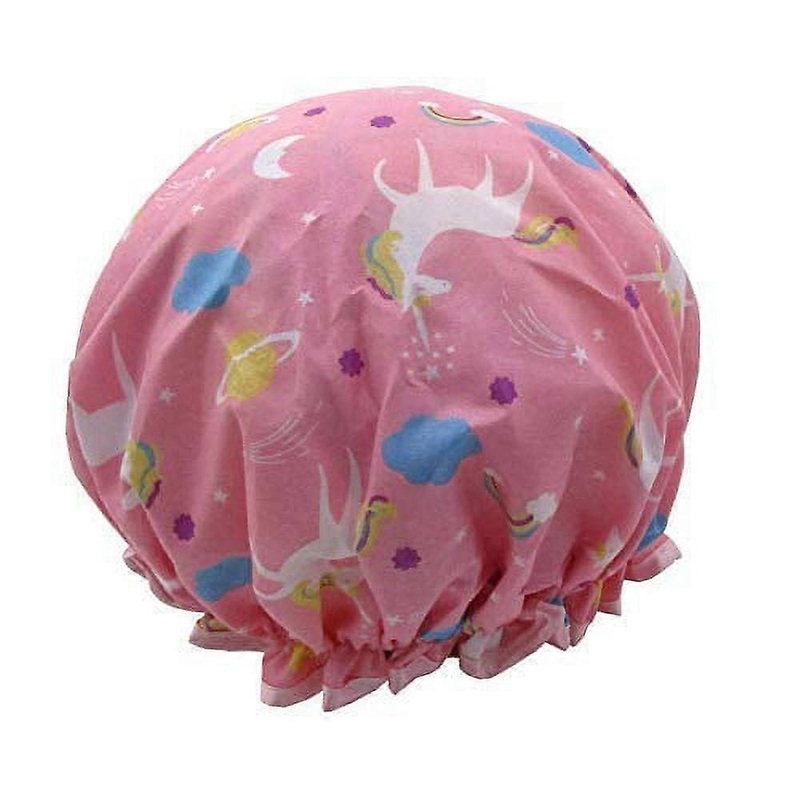 1 Pcs Waterproof Shower Cap,Reusable Elastic Unicorn Printed Protection Hair Bath Cap(04 Pink Unicorn)