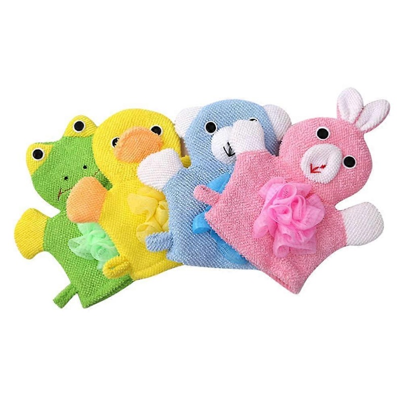 4 pieces of bath gloves for children cute cartoon loofah sponge gloves shower peeling gloves for body cleaning (various colors)