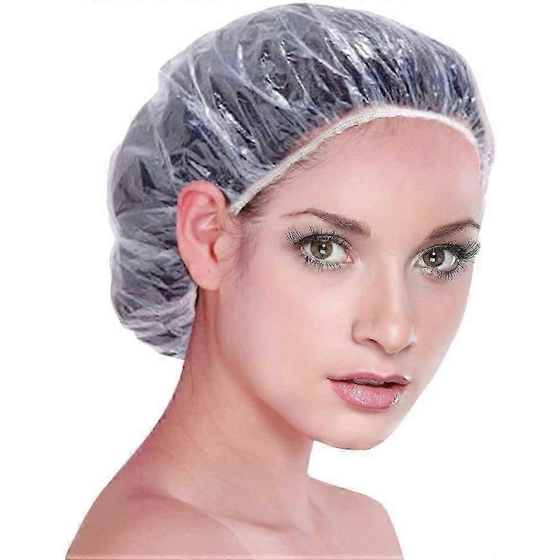 100pcs Disposable Transparent Waterproof Plastic Shower Caps For Bathroom, Spa, Home Use, Hotel And Hair Salon