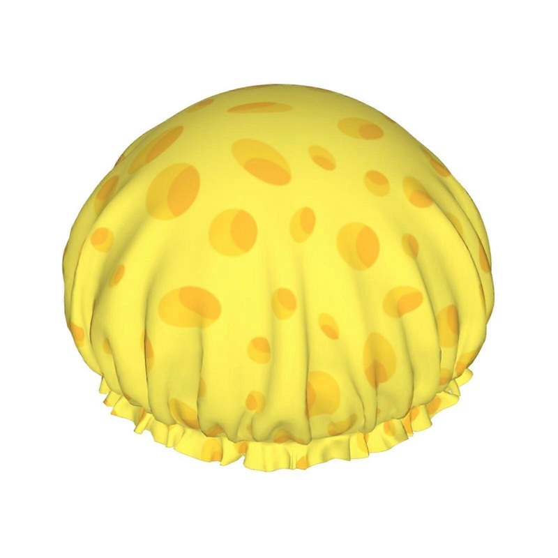 Yellow Cheese Pattern Shower Cap For Women Girl Adjustable Double Layers Bathing Shower Hat Hair Protector For All Long Hair Lengths