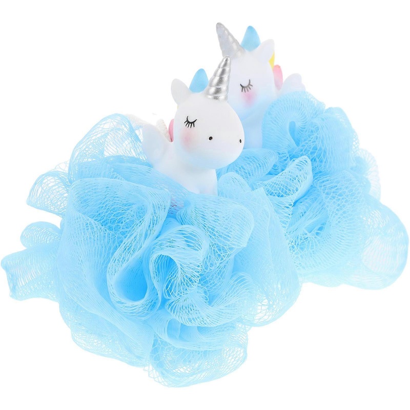 Sky-Blue Unicorn Bath Balls For Kids 12X11X11CM Exfoliating Bath Sponge 2Set Home Use Accessories