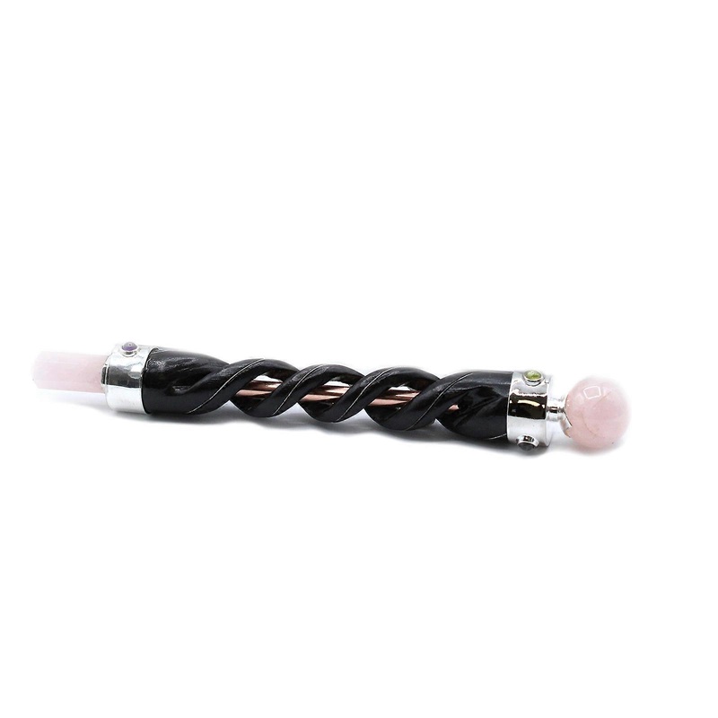 Spiral Carving Healing Wand Copper Pipe Rose Quartz Crystal Healing Wands