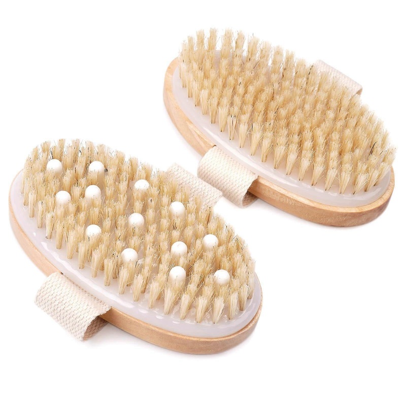 2 Pack Body Brush for Dry Brushing with Natural Bristle for Lymphatic Drainage and Improving Skin Health