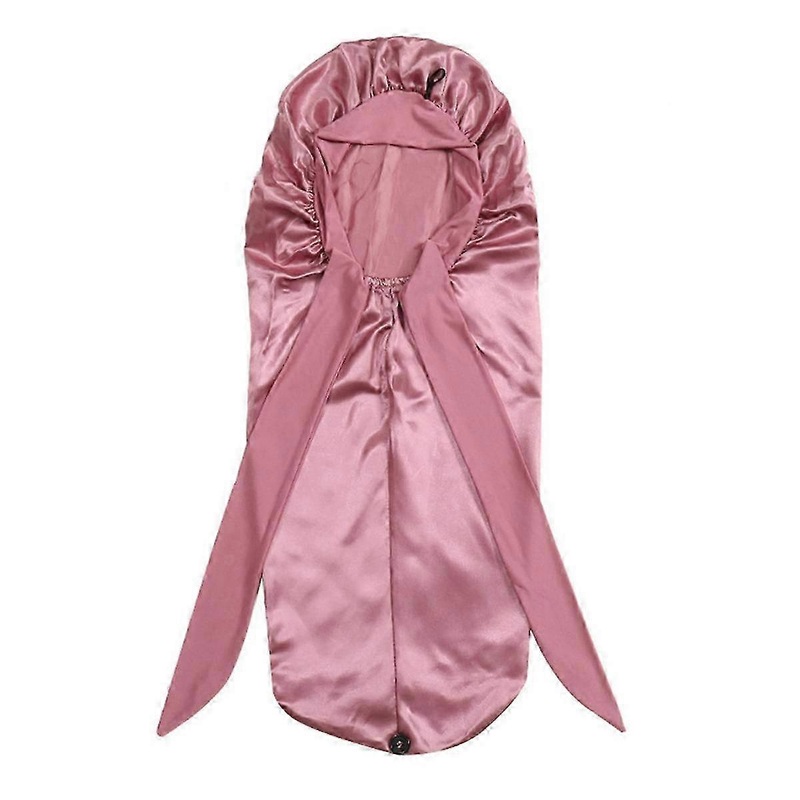Women’s Long Tail Braid Sleep Cap with Bonnet – Comfortable Hair Wrap for Nighttime & Sauna Bathing in Rose Gold