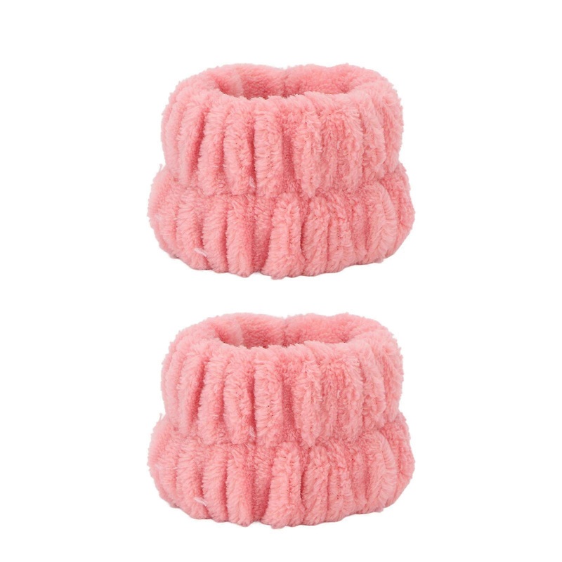 1 Pair Face Washing Wristbands Strong Water Absorption Skin Friendly Soft Pure Color Women’s Wrist Towels for Home Travel Pink