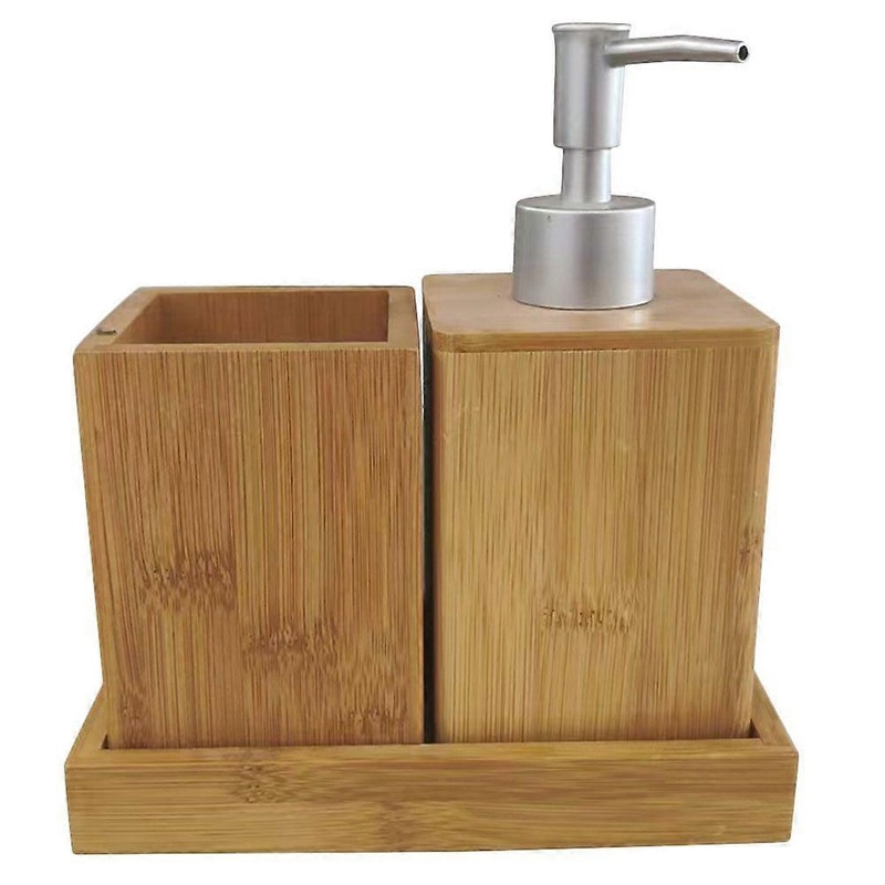 1 Set of Bamboo Bathroom Accessories Set Lotion Dispenser Toothbrush Holder Toothbrush Cup