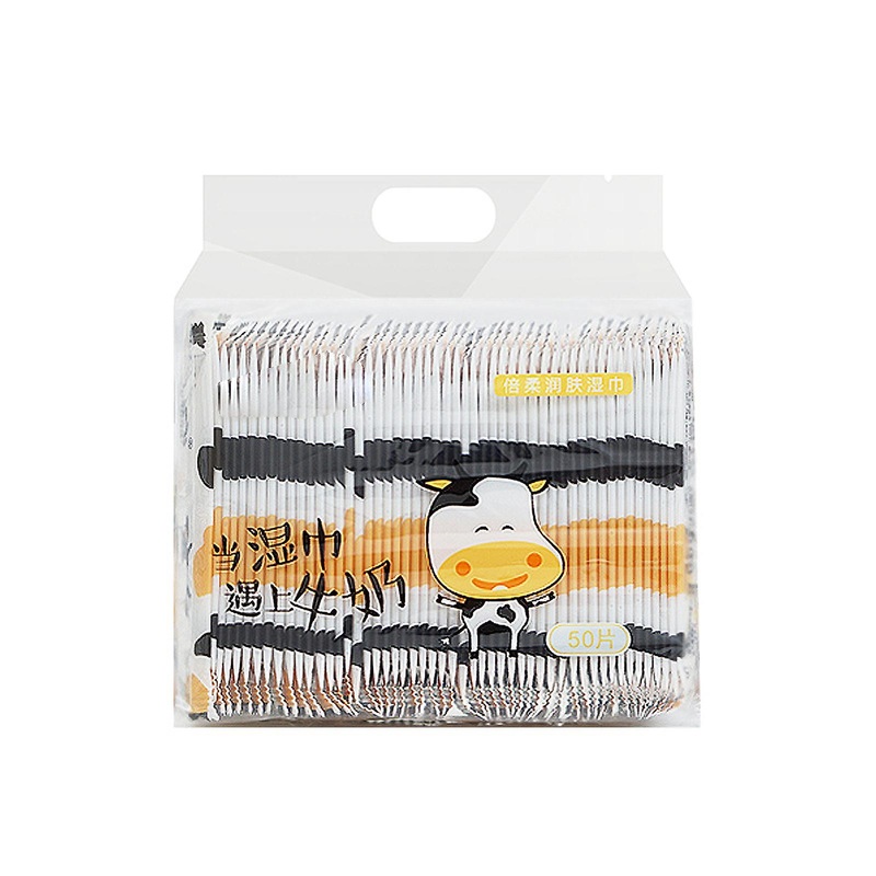 50-Count Mini Wet Wipes for Face & Hands, Soft Non-Woven, Cow-Themed Packaging