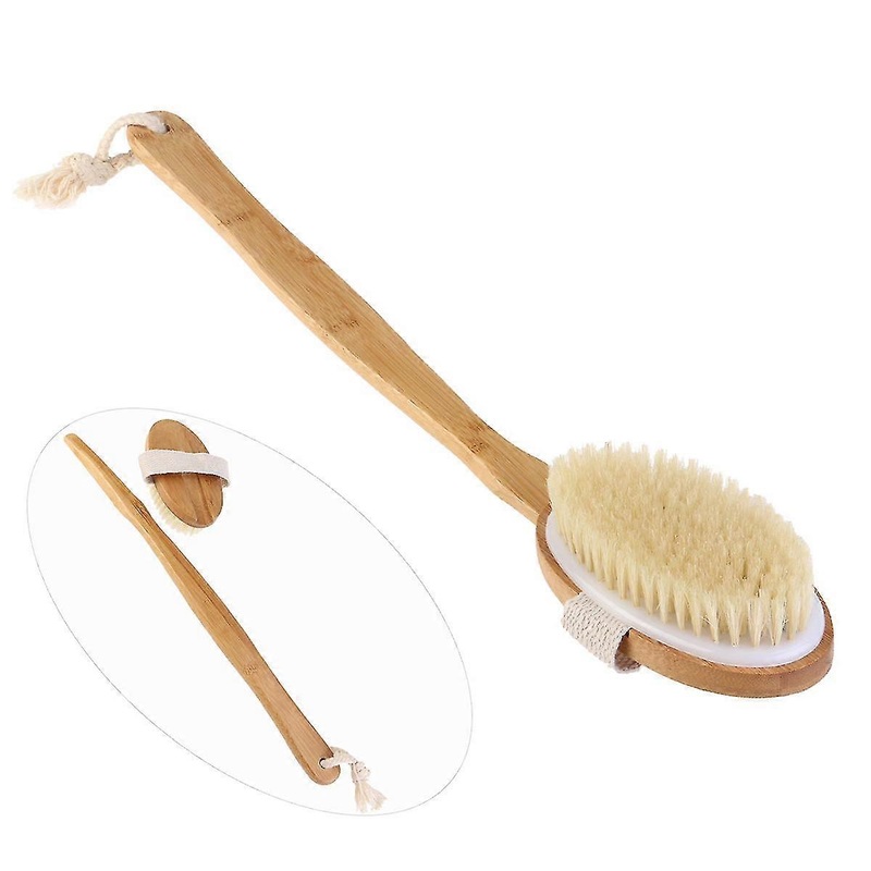 TINKSKY Bathbrush Premium Natural Boar Bristle Body Scrubbing Brush Long Handle with Detachable Head for Exfoliating & Reduce Cellulite-FCY